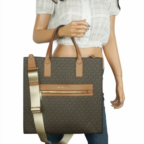 Michael Kors Kenly LG Tote Shoulder Bag MK Brown - Picture 1 of 11